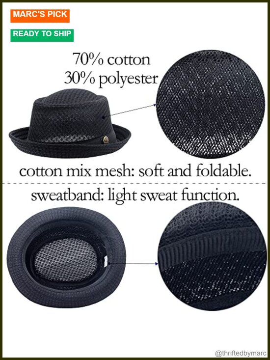 Lightweight Mesh Pork Pie Straw Fedora Bowler Hat